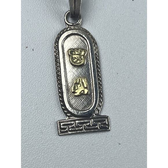 Oro Maya Sterling Silver Pendant Vintage Egyptian Revival Cartouche 2 Tone - Picture 4 of 8